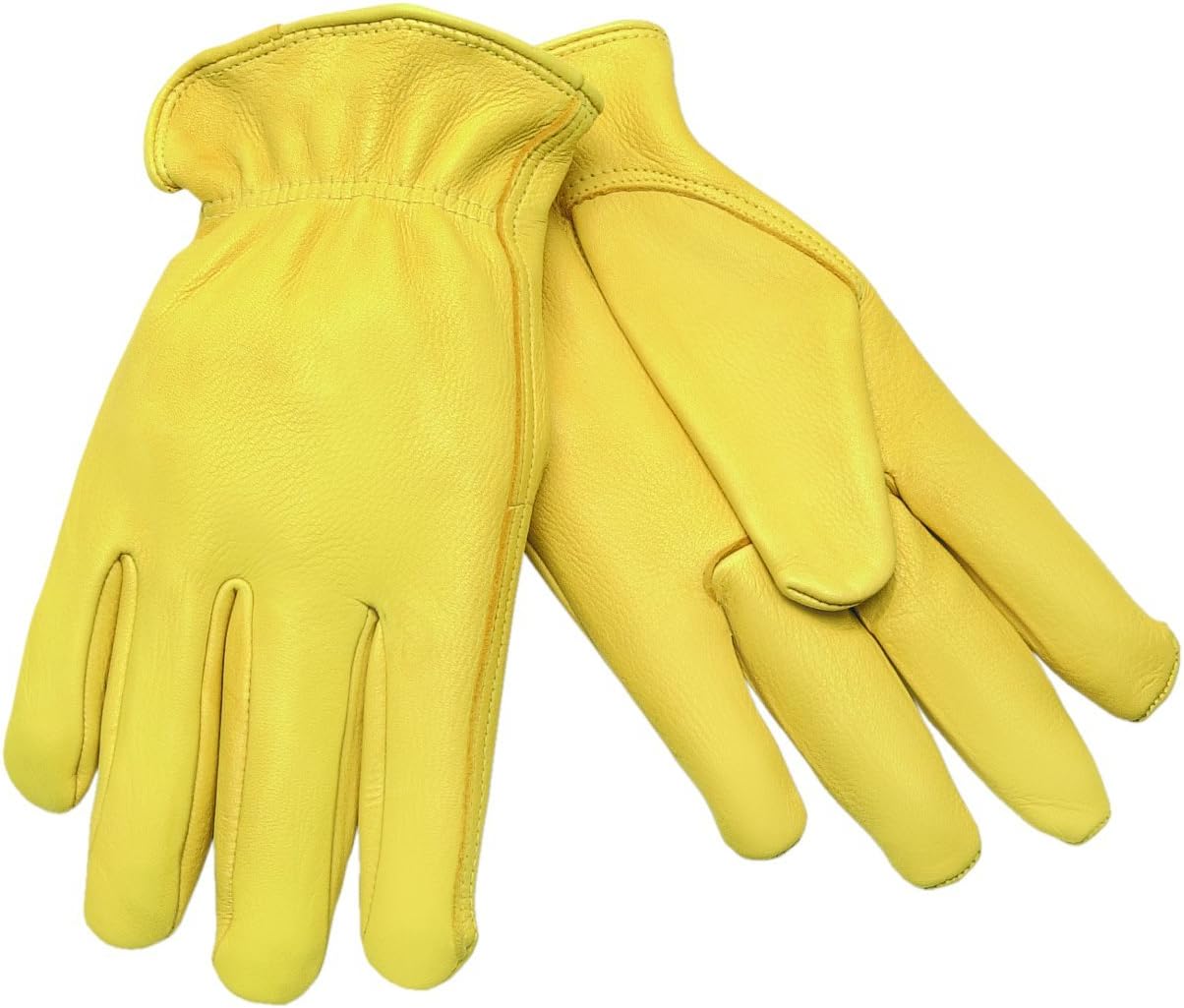 MCR Safety 3500L Big Buck Premium Grade Grain Deerskin Self Hemmed Gloves with Keystone Thumb, Yellow, Large, 1-Pair