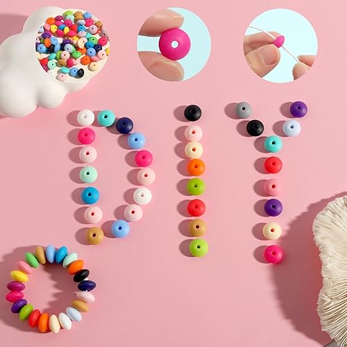 Miniatura 3 de cfxzangie 120 cuentas de silicona, 24 colores, cuentas de silicona de 0.472 pulgadas, cuentas de silicona de lentejas a granel para hacer llaveros,