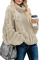 Dokotoo Women's Chunky Cable Knit Turtleneck Sweater - Oversized Balloon Sleeve Pullover for Fall Winter