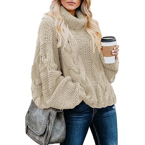Dokotoo Womens 2025 Winter Fall Solid Turtleneck High Neck Balloon Long Sleeve Sweaters Pullover Outerwear