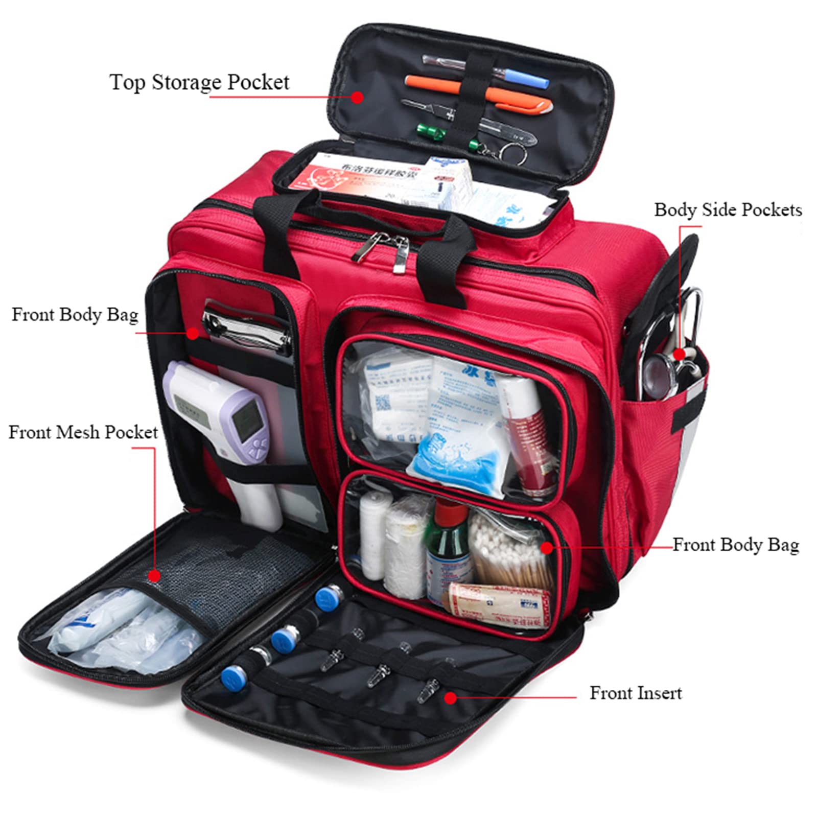 Bolsa de primeros auxilios vacía, bolsa de primeros auxilios vacía, bolsa de primeros auxilios grande profesional, bolsa de primeros auxilios para emergencias, ideal para EMT, EMS, paramédicos