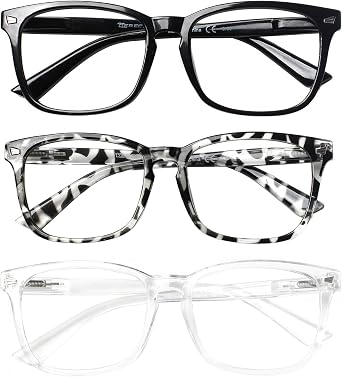 Kerecsen 3 Pack Reading Glasses for Women Blue Light Blocking Glasses Filter UV Square Lightweight Readers Glasses for Women and Men Reader
