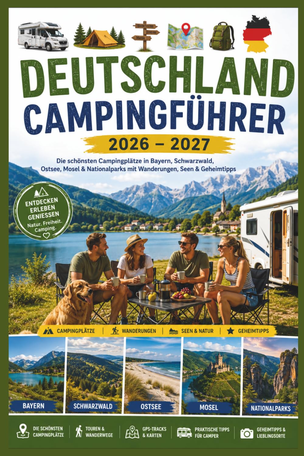 Deutschland Campingführer 2026–2027: Die schönsten Campingplätze in Bayern, Schwarzwald, Ostsee, Mosel & Nationalparks mit Wanderungen, Seen & Geheimtipps