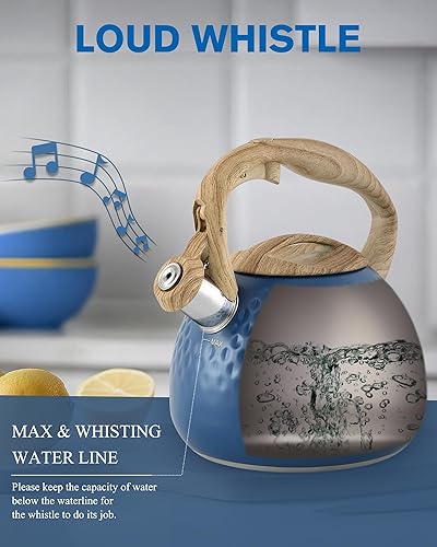 Miniatura 2 de Hervidor de té, hervidores de té de 2.5 cuartos de galón para estufa con silbato fuerte, hervidores de agua de acero inoxidable de grado alimenticio