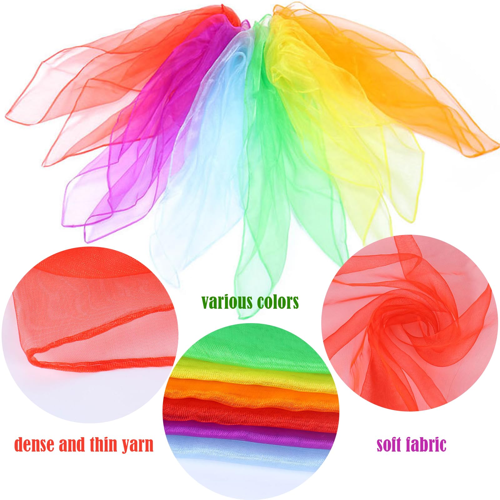 12 Pañuelos De Malabarismo De 60x60 Cm – Rayón Suave Y Colores Vivos – Ideales Para Baile, Magia, Juegos Sensoriales Y Decoración De Fiestas