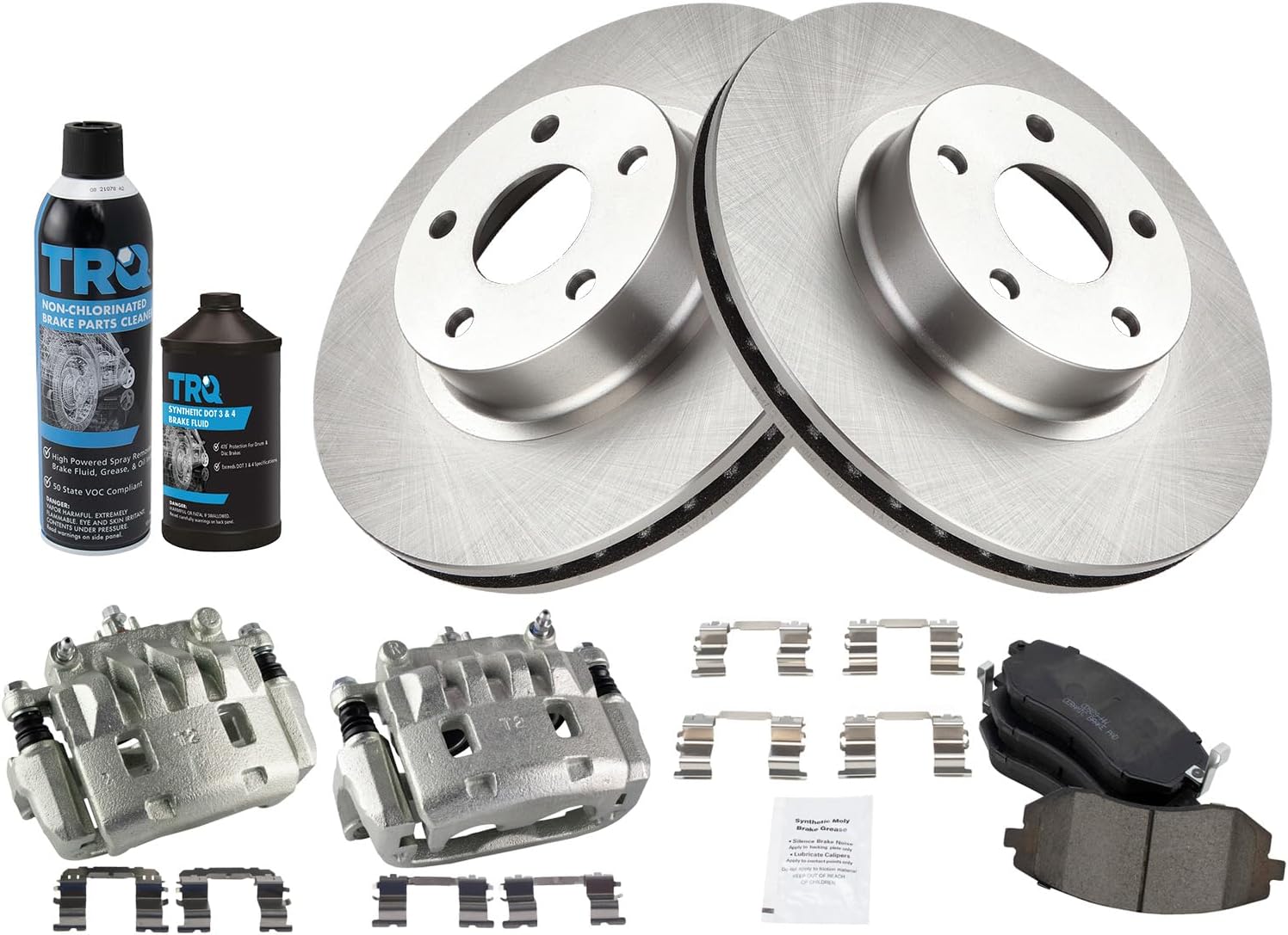 TRQ Front Brake Pad & Rotor Kit Brake Caliper Brake Chemical Kit Brake Pads Brake Rotor Ceramic Compatible with 2005 Subaru Legacy