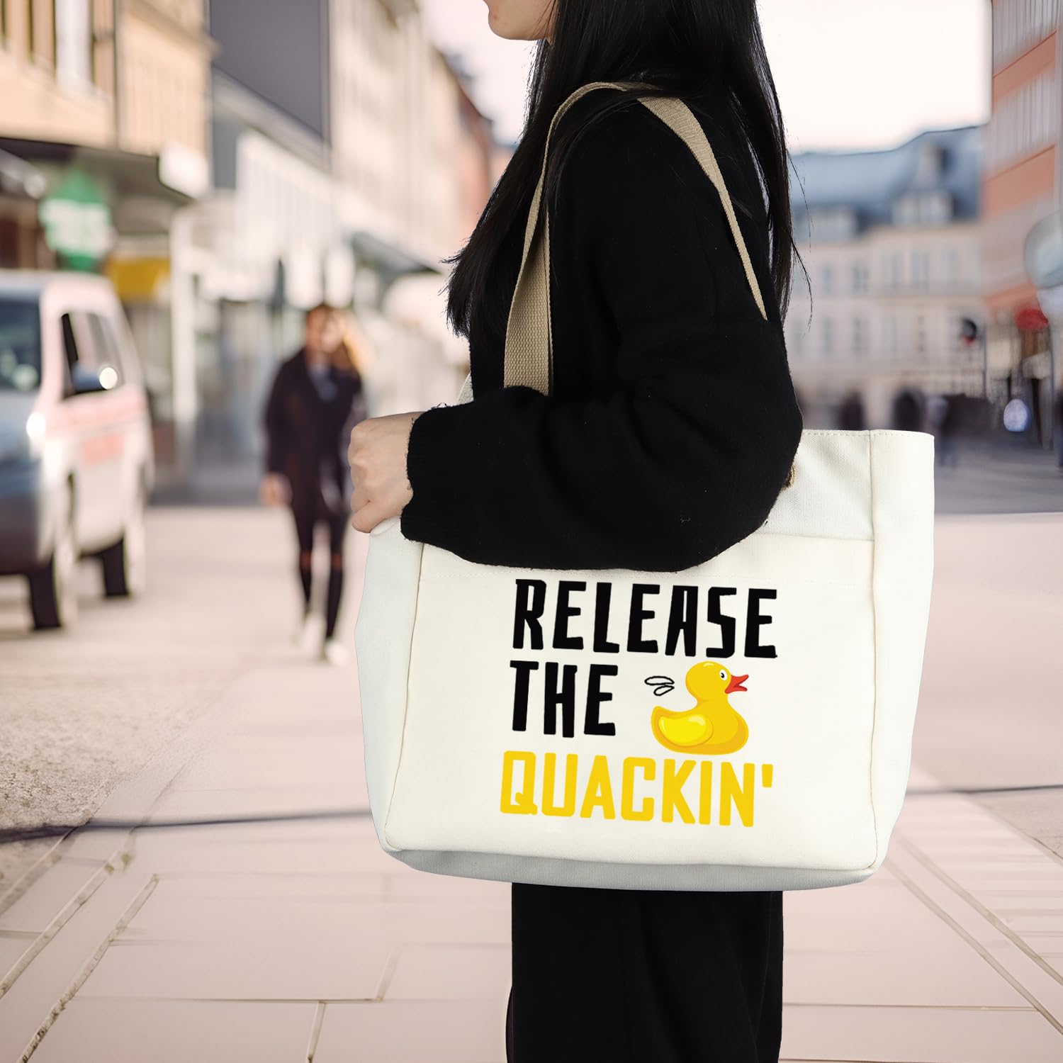 PLITI Rubber Duck Tote Bag Duck Lover Gift Release The Quacking Yellow Ducks Handbag For Duck Owner Duck Mom Gift (Release Quacking TBU) - Image 4