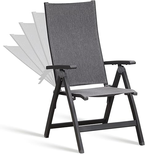 Silla plegable, balcón interior y exterior, porche de patio, césped de jardín, piscina, para cómodas sillas plegables negras, sillón reclinable