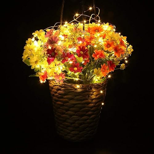 Miniatura 5 de WSgift - Juego de 4 luces de cadena de color blanco cálido, 2 AA funciona con pilas con 30 micro LED en alambre de cobre plateado para dormitorio,