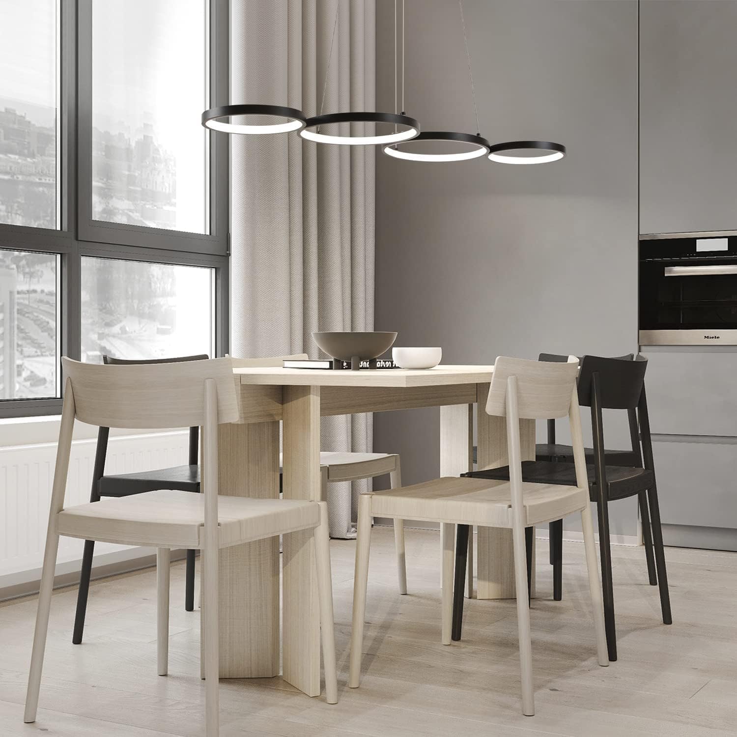 GBLY LED Pendelleuchte Esstisch Hängelampe 88CM Schwarz Hängend Lampe | Modern 4 Ring Hängeleuchte Design Esszimmerlampe 54W Dimmbar Esstischlampe Fernbedienung Pendellampe Wohnzimmer Schlafzimmer