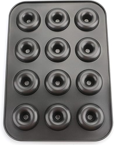 Miniatura 3 de Lawei Paquete de 2 moldes antiadherentes para donas de 12 cavidades, de acero al carbono, para muffins, pasteles, postres, mini moldes de bagel para