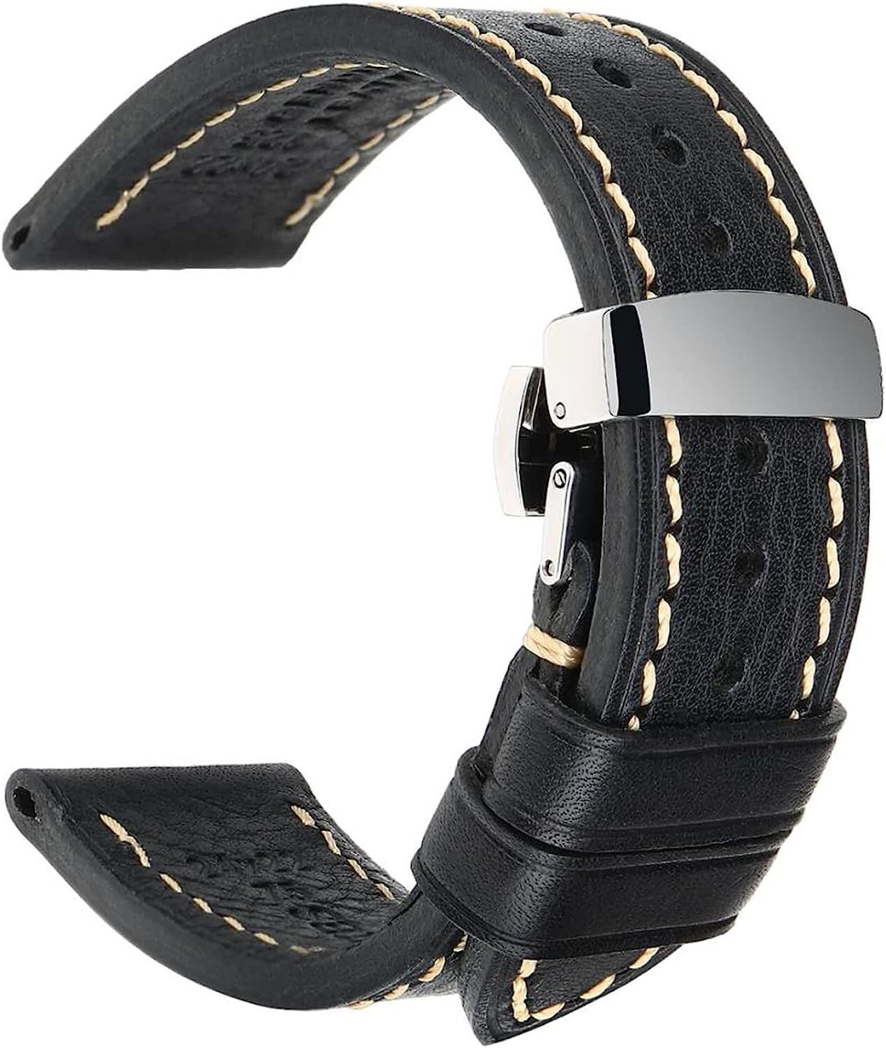 Correas de reloj Leat 18 mm, 20, 22 y 24, correa vintage cuero genuino con cierre hebilla mariposa