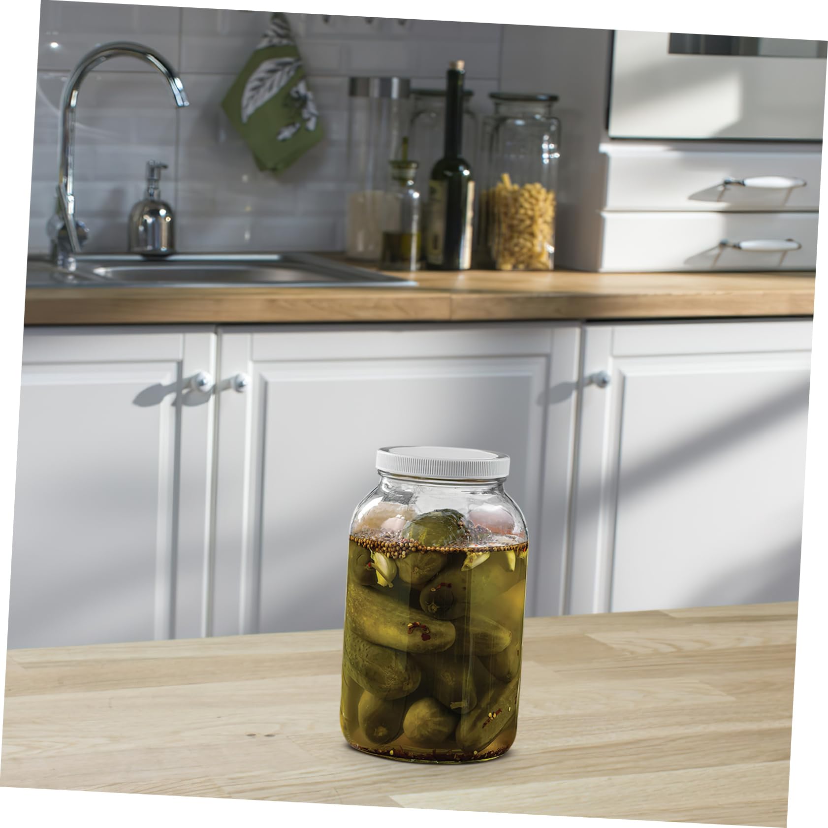 PRETYZOOM Grand Bocal de Conservation en Verre 1 Gallon à Large Ouverture, Couvercle en Plastique Hermétique, pour Brassage et Fermentation