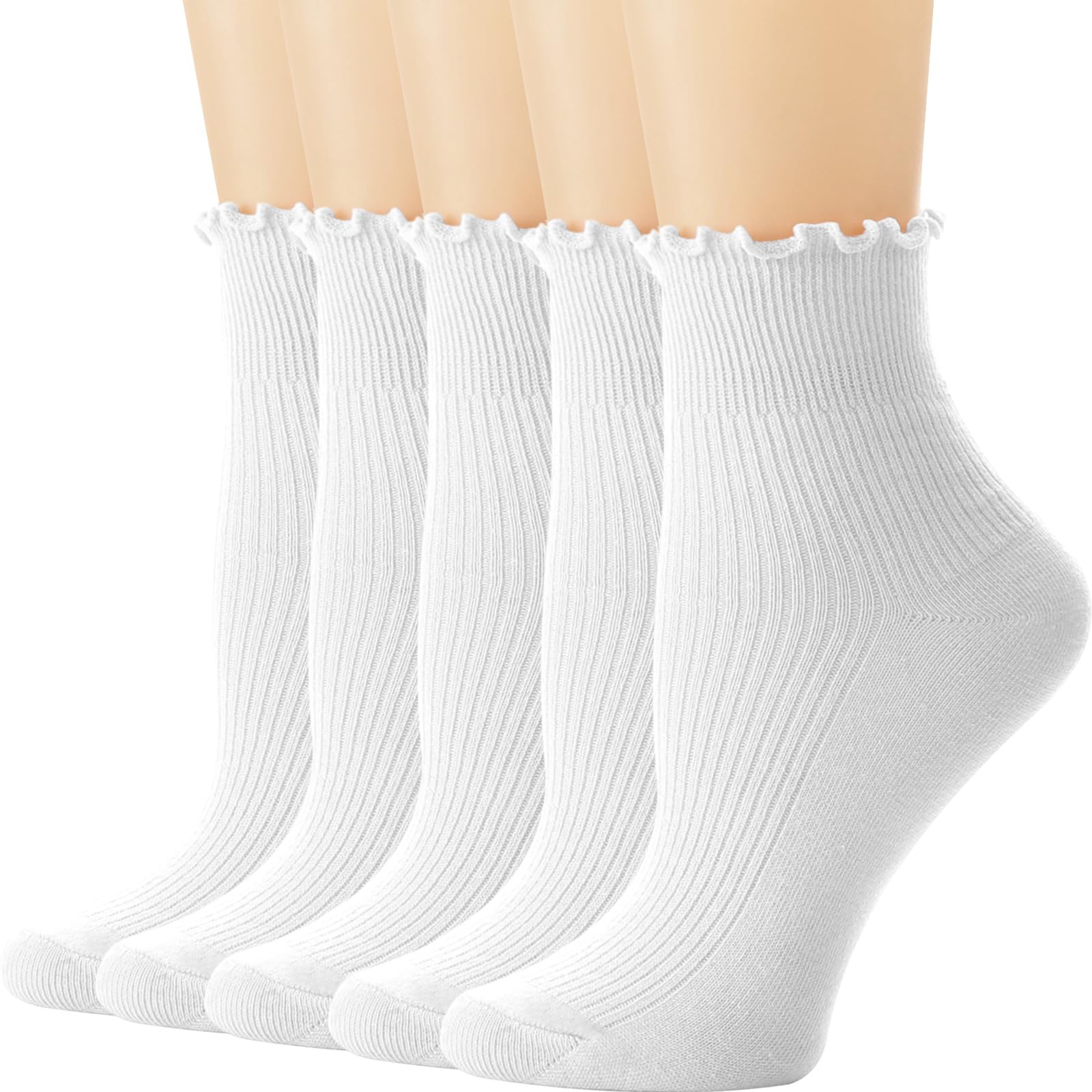 Dreshow Women's 5 Pairs Ankle Socks Set51-01 Ruffle Frilly Socks Casual Ankle Socks Breathable Cotton Crew Knit Socks For