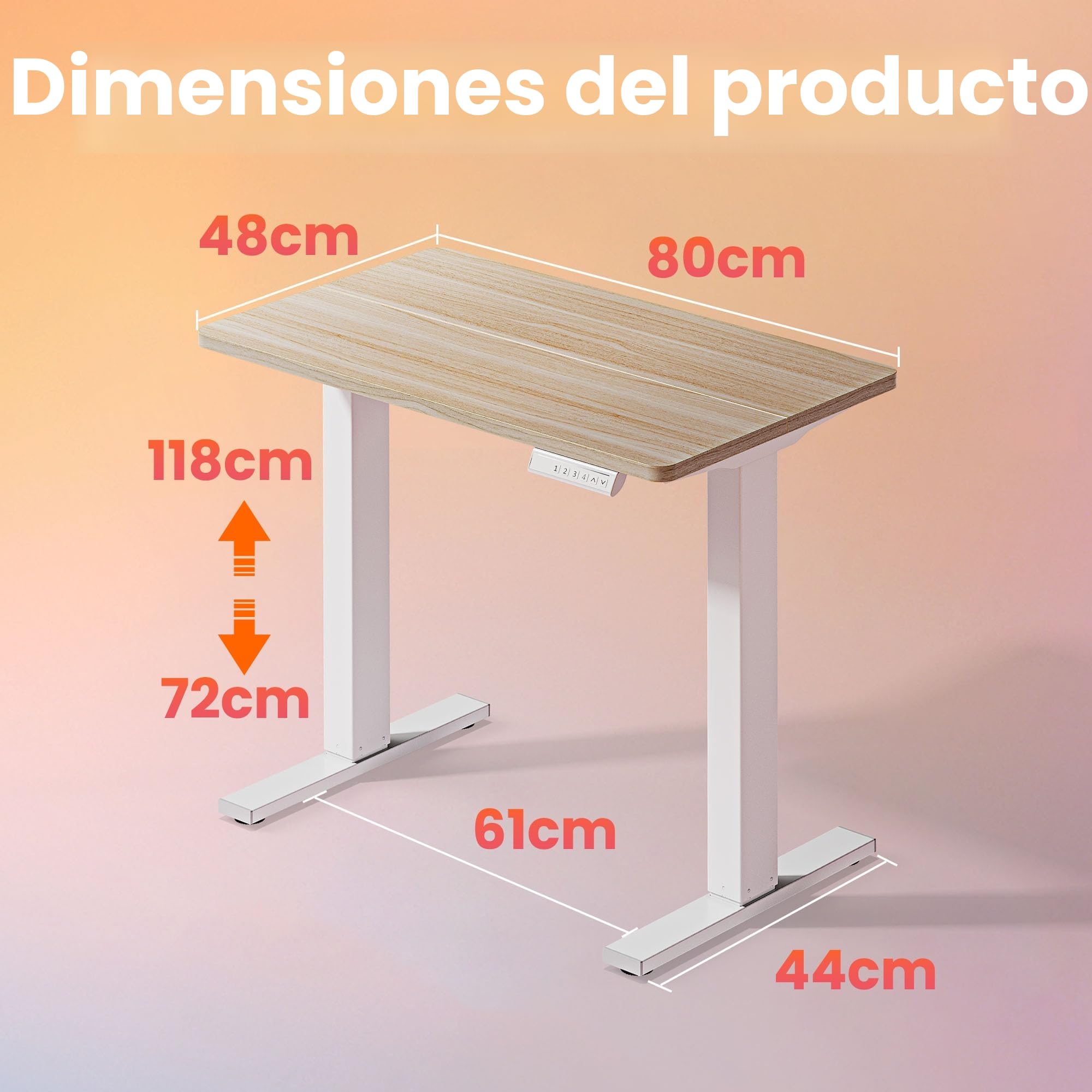 HUANUO 80 x 48cm Escritorio Eléctrico Regulable en Altura, 4 Configuraciones de Altura Memorizables, Escritorio para Trabajo en Casa y Computadora, Nogal Claro
