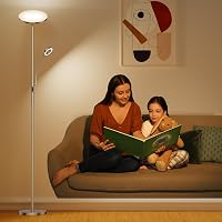Amdelne LED Állólámpa Távirányítóval - 2in1 Dimmelhető 30W Mennyezeti Lámpa Flexibilis 5W Olvasólámpával, 4 Színhőmérséklet, Ezüst, Nappali, 5
