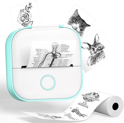 Phomemo Sticker Printer- T02 Print Pods Mini Sticker Printer Maker, Inkless Machine Portable, Bluetooth Thermal Pocket Photo Maker for Study Notes, Daily, Photos, DIY, Green