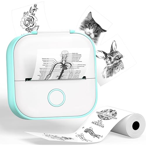 Phomemo Sticker Printer- T02 Print Pods Mini Sticker Printer Maker, Inkless Machine Portable, Bluetooth Thermal Pocket Photo Maker for Study Notes, Daily, Photos, DIY, Green