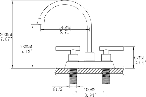 Miniatura 5 de Grifo de baño negro, grifo de lavabo de baño de 2 asas, juego central de 3 agujeros de 4 pulgadas, sin plomo, moderno, comercial, para autocaravana,