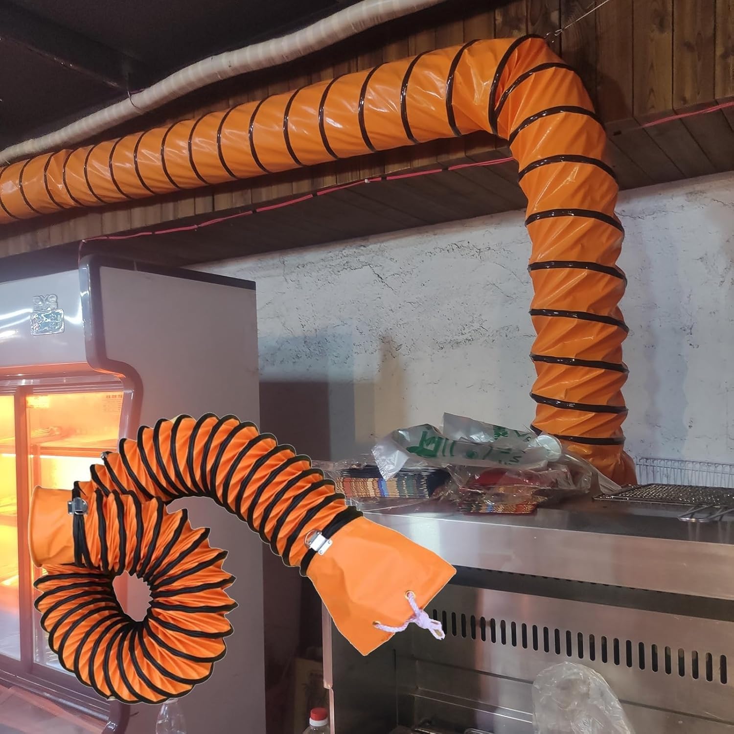 Manguera para conductos, Manguera Flexible de PVC de 2 m (6,5 pies) - Tubo de ventilación de 76 a 15 cm (30 a 6 Pulgadas) para extractores de Garaje, 600 mm de diámetro, conducto Naranja dur