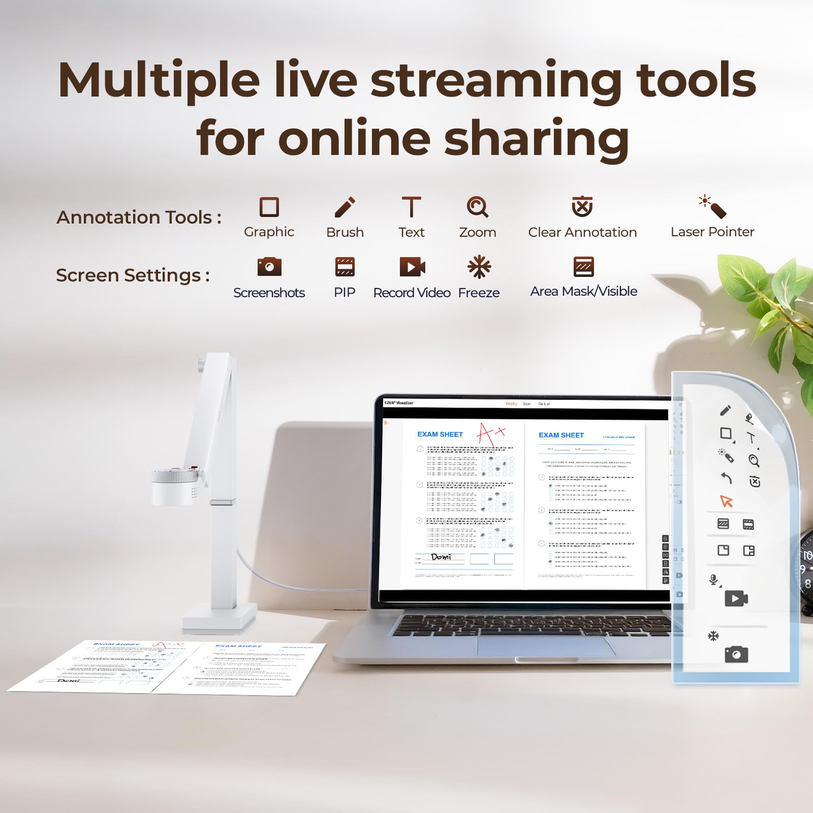 CZUR Fancy S Pro Visualizador y Cámara para Documentos USB Captura de Tamaño A3, 12 Megapíxeles, 330PPP/60FPS, Webcam 4K con Micrófono y Luces LED en Videollamada, Streaming, para macOS/Windows