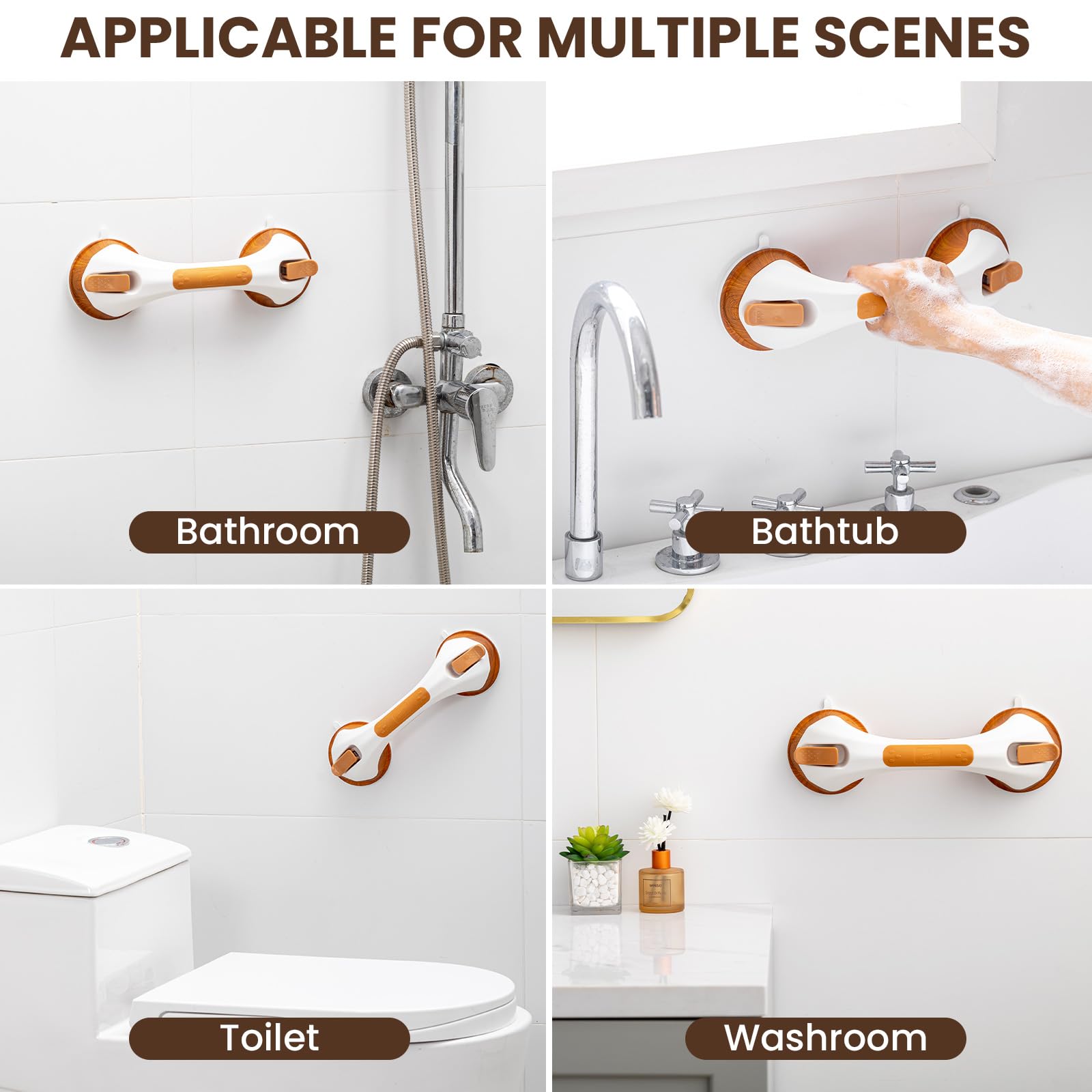 TAILI Barras de agarre para bañeras y duchas, paquete de 2 barras de agarre con ventosa, mango de ducha resistente, pasamanos de baño extraíbles para personas mayores y ancianos, agarre de seguridad