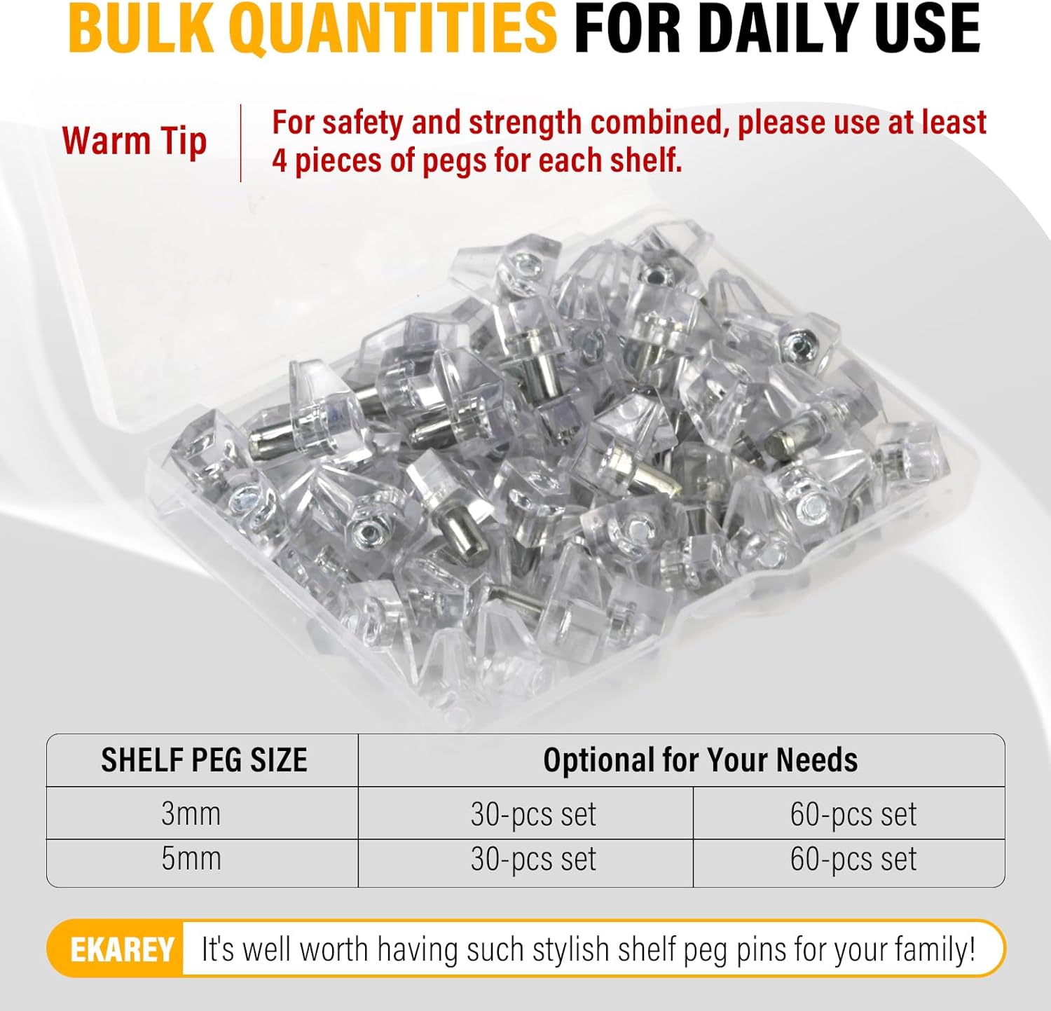 30 Pcs Cabinet Shelf Pegs for Shelves, 5mm Shelf Pins Holders, Clear Shelf Support Pegs, Adjustable Shelf Brackets, Kitchen Cabinet Shelf Clips for Furniture & Closet Bookshelf Kit (30 Pieces, 5mm)