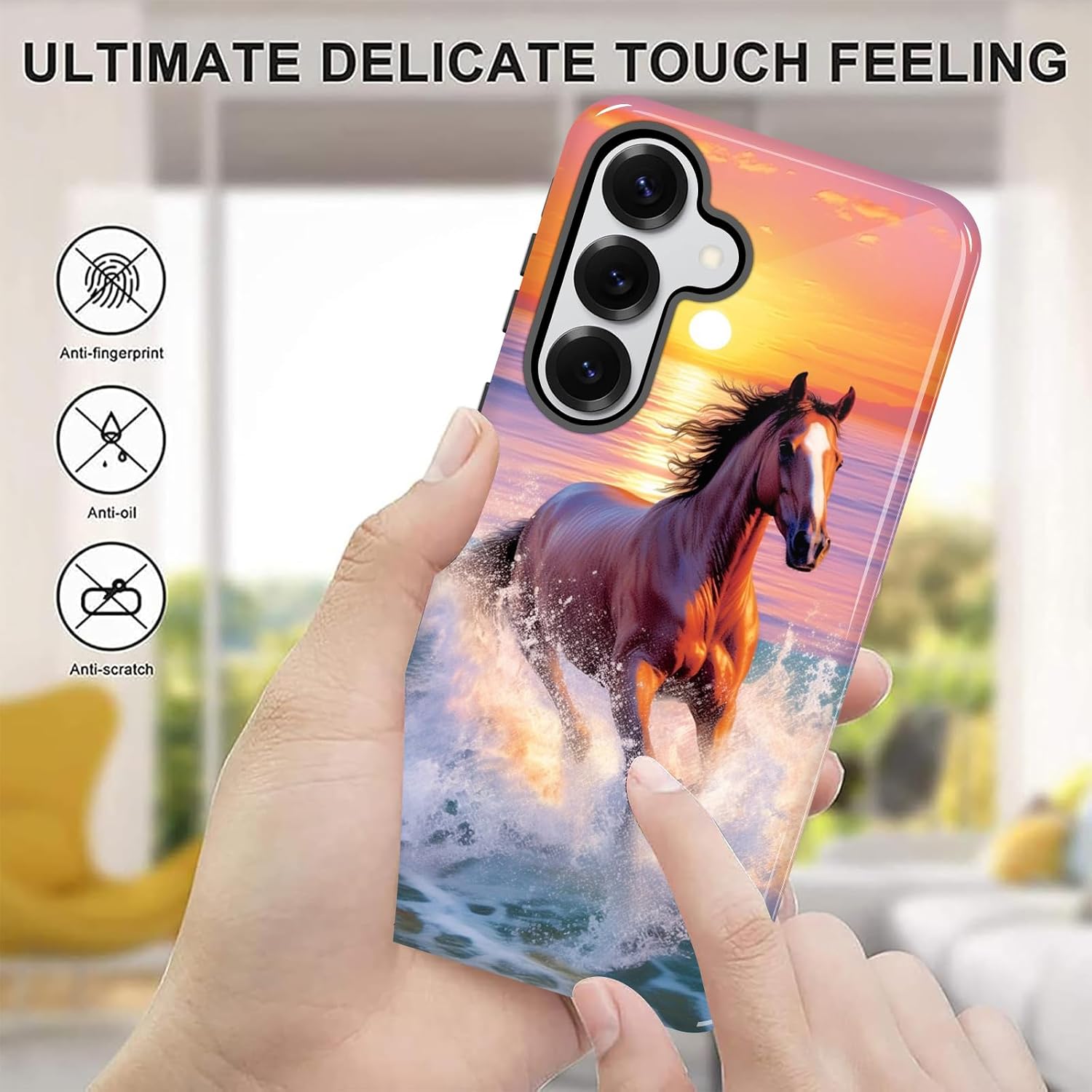 for Samsung Galaxy A17 5G Case,Shockproof Rugged Dual Layer Protective Cover with Raised Edge for Screen & Camera, Slim Durable Phone Case,Running Horse in Water thumbnail
