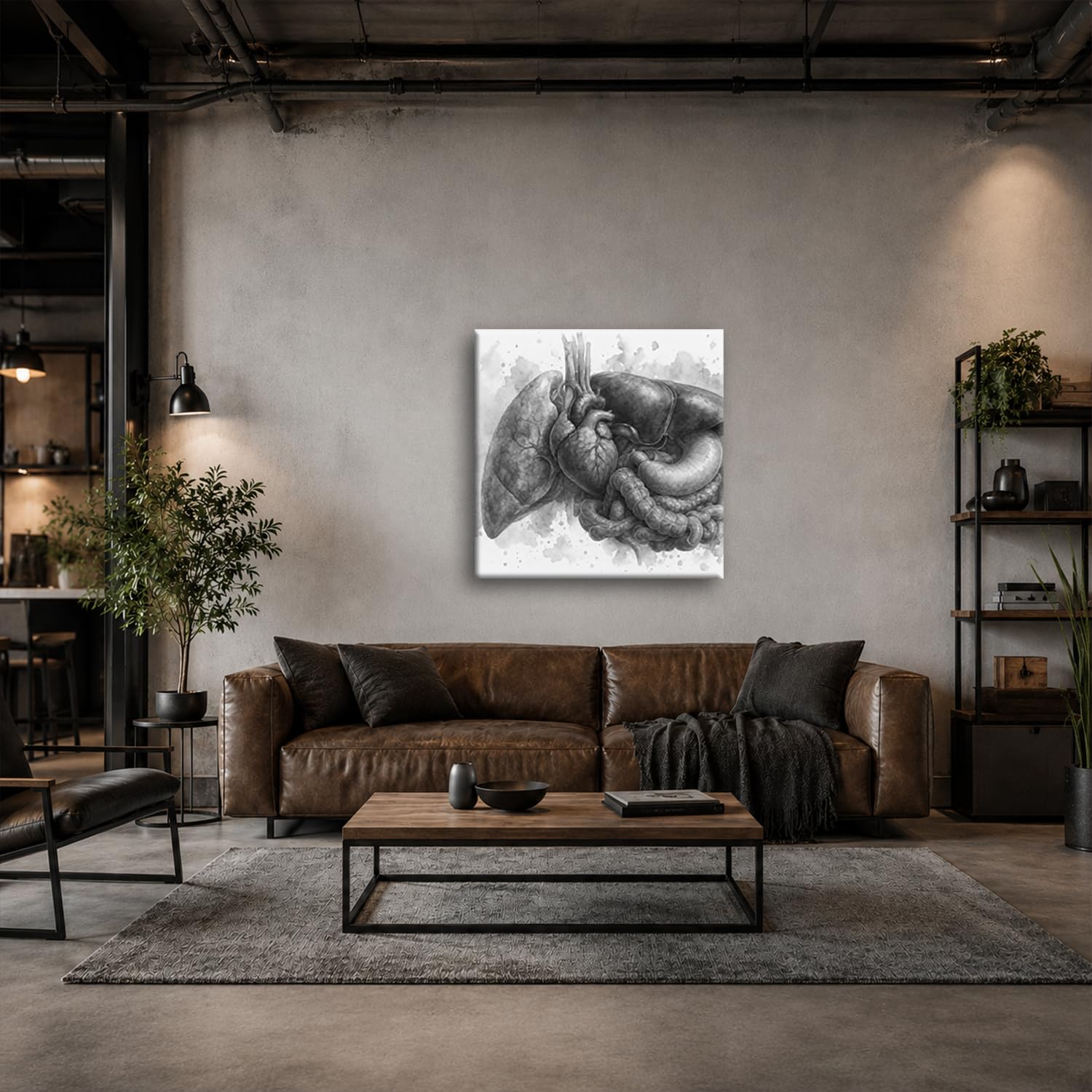 Obraz na płótnie rysunek akwarelowy serca i organów 40 x 40 cm czarno-biały