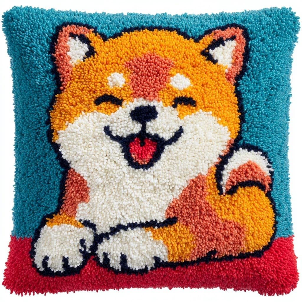 WallustrioaW Latch Hook Pillowcase Embroidery Kit,Animal Dog