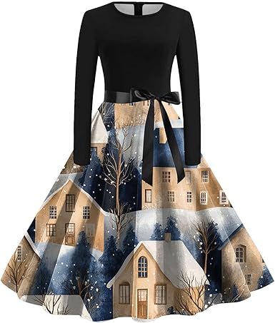 Kerst jurk vrouwen print koude schouder ronde hals jurk plus size mode dames | NL