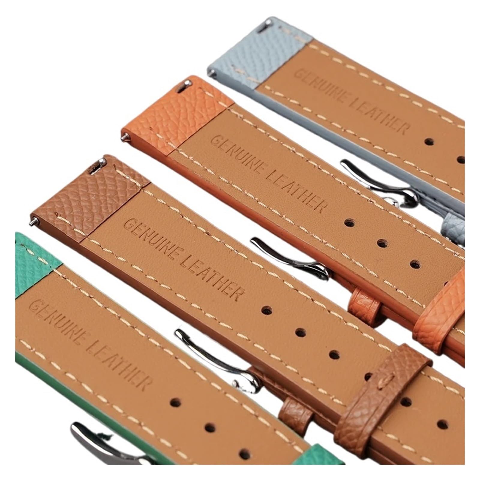 Uhrenarmband， Uhrenarmband aus Kalbsleder mit Schnellverschluss, handgefertigt, Palmenmuster, Armband(Brown wh line,18mm)