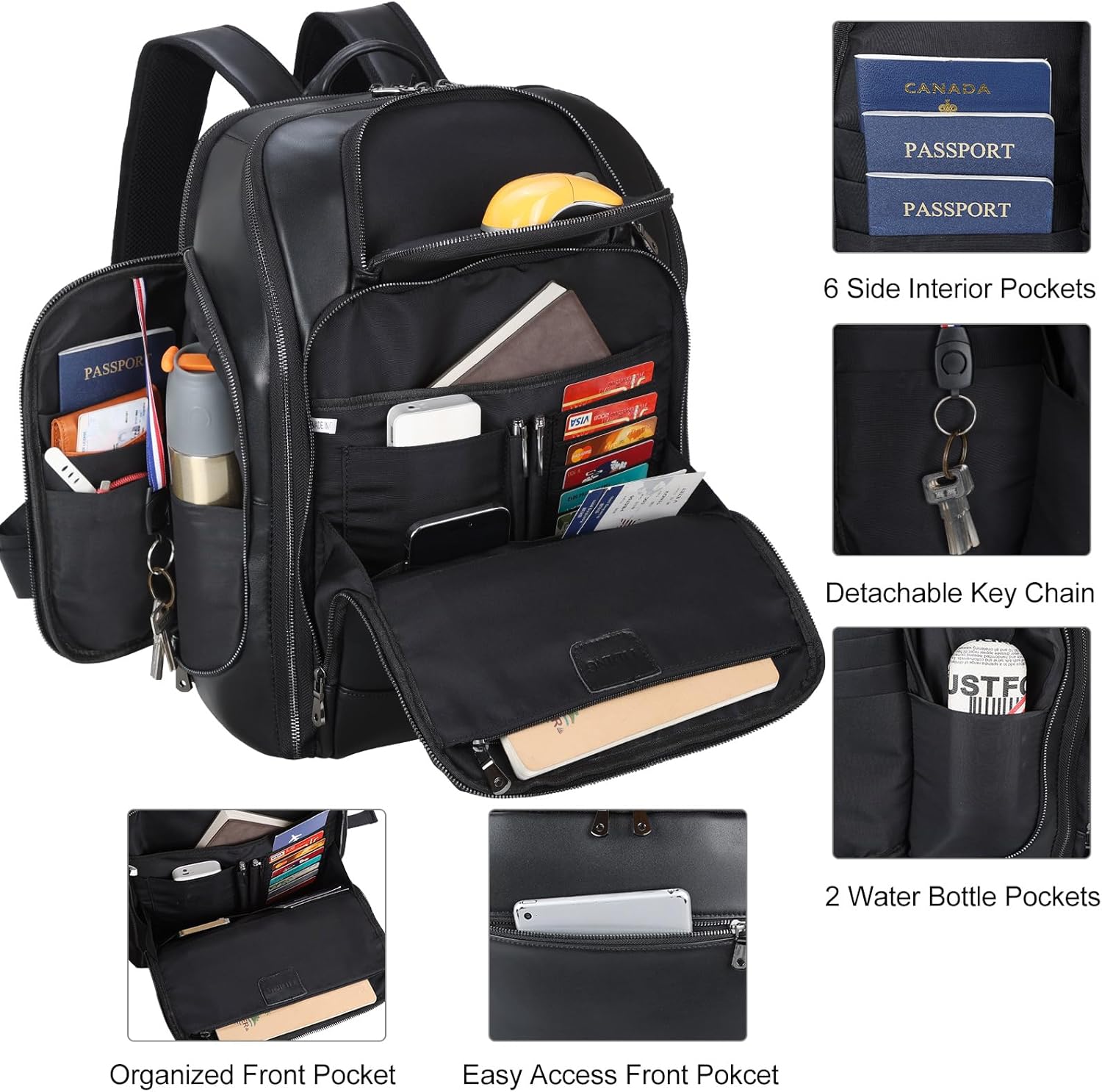 TIDING Genuine Leather Backpack for Men, 17.3 Inch Laptop Bag TSA Friendly Travel Rucksack Hiking Camping Daypack - Image 7