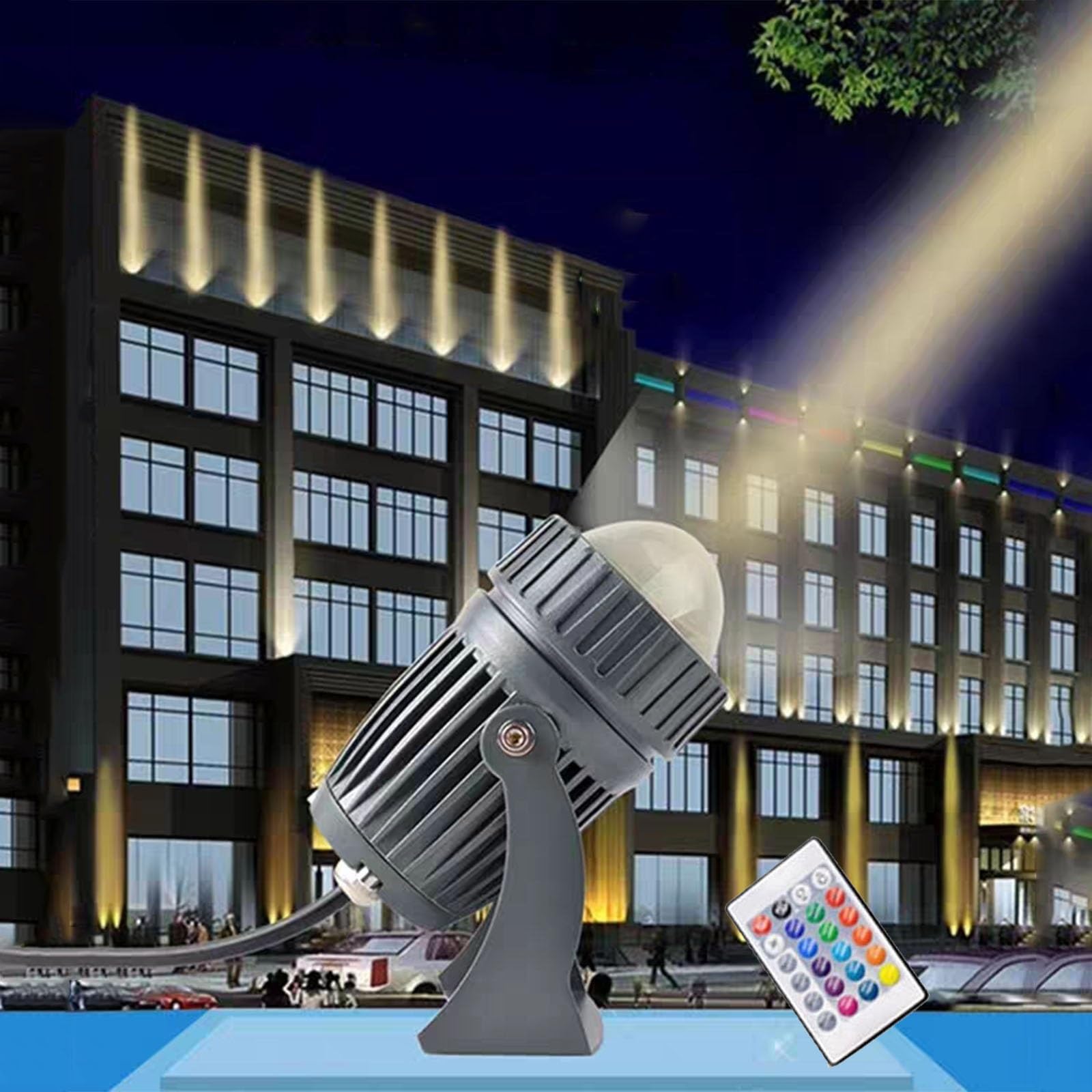 Generisch Lampa ogrodowa LED, reflektor RGB LED, reflektor ścienny zewnętrzny, AC 85-265 V, wąski kąt świecenia, projektor krajobrazu o dużym zasięgu, zdalnie sterowane oświetlenie zewnętrzne budynku