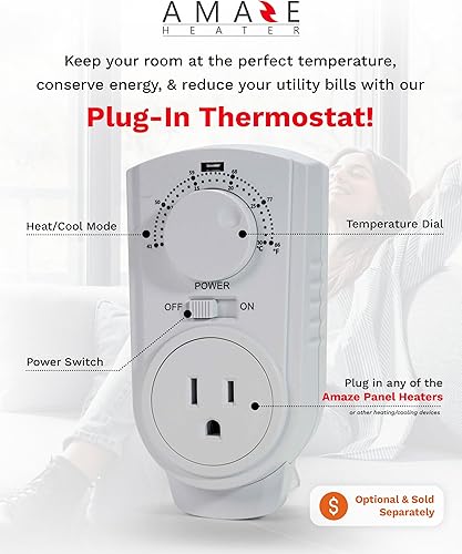 Miniatura 6 de Calentador de interior para habitación grande, calentador de panel de convección Amaze Maxi de 600 W con kit de montaje en pared, habitación de