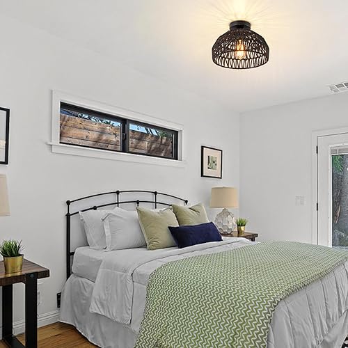 Miniatura 24 de Lámpara de ratán estilo bohemio, lámpara de techo de ratán empotrada, lámpara de techo tejida pequeña de madera, candelabro de ratán