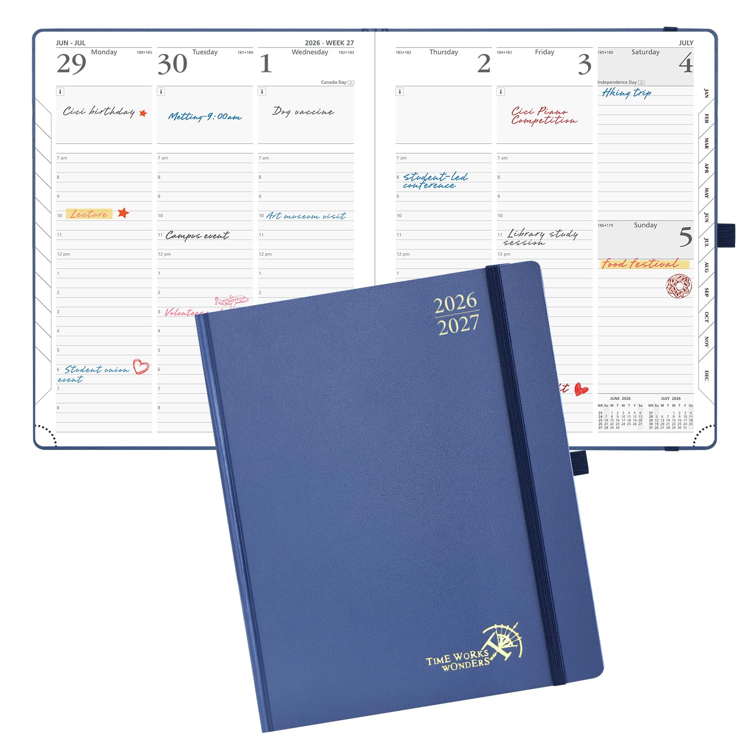 POPRUN 2026-2027 Academic Planner, Large Size 8.5" x 10.5", Weekly and Monthly Calendar, July 2026 to June 2027, Hardcover Appointment Book with Verital Layout, Hourly Time Slots, Monthly Tabs - Navy — image 1