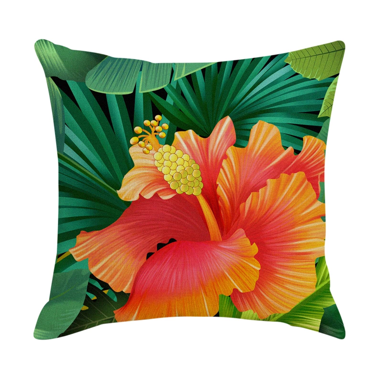 4 fundas de cojín para dormitorio de 50 x 50 cm, fundas de almohada decorativas de lino con patrón de hojas verdes y flores para sala de estar y sofá