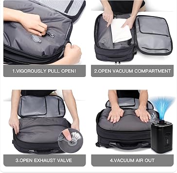 BANGE Air Compression System Backpack with electronic scaleVacuum Compression Travel Backpack,Expandable Backpacks with Pump for Airplanes (With Air Pump)