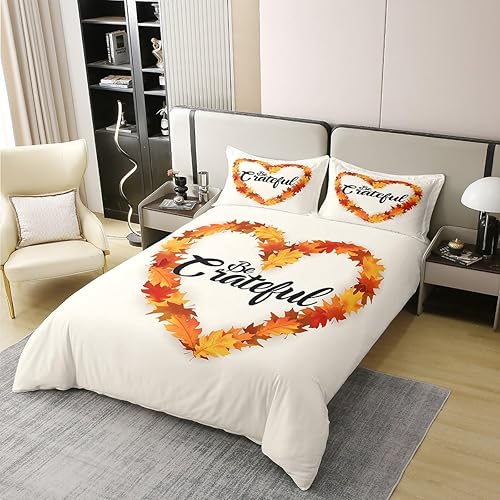 Miniatura 2 de jejeloiu Juego de funda de edredón de otoño 100% algodón, tamaño Queen, para niños y niñas, juego de ropa de cama de otoño con estampado de hojas de