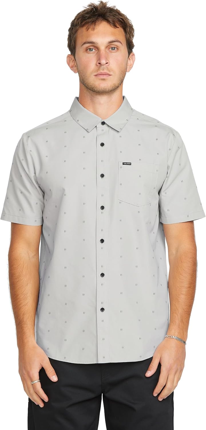 Volcom Men's Bankstone Button-Down Shirt –Short Sleeve Woven Shirt Chest Pocket