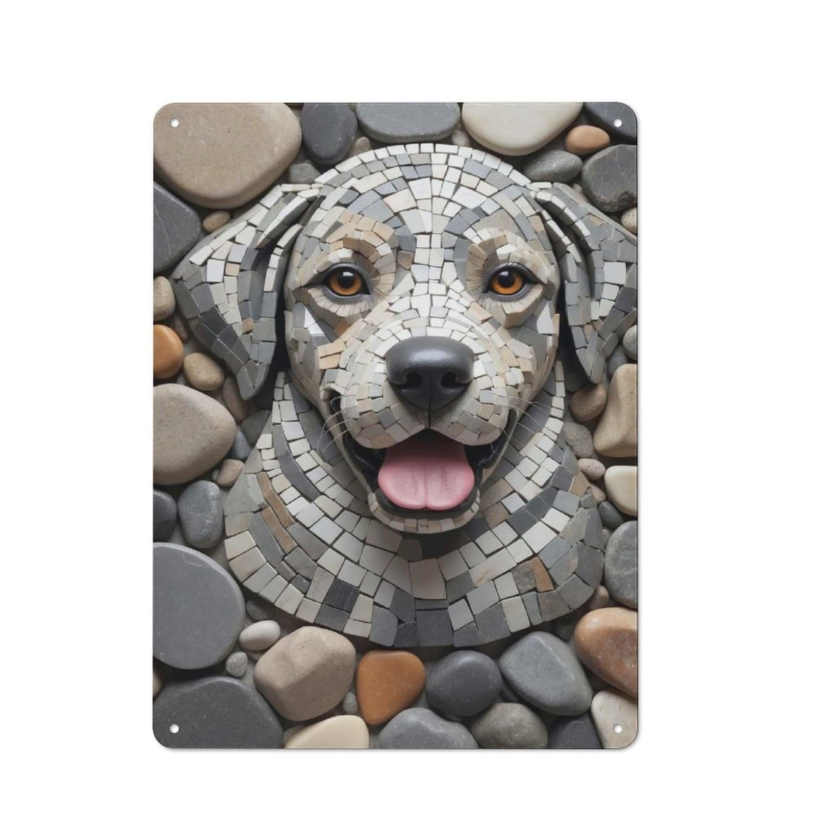 Junmoney Style Classic Mosaic Dog Portrait With Stone Background Metal Wall Sign 40X30cm, Pub Wall Decor For Diner, Restaurant, Shed Or Kitchen