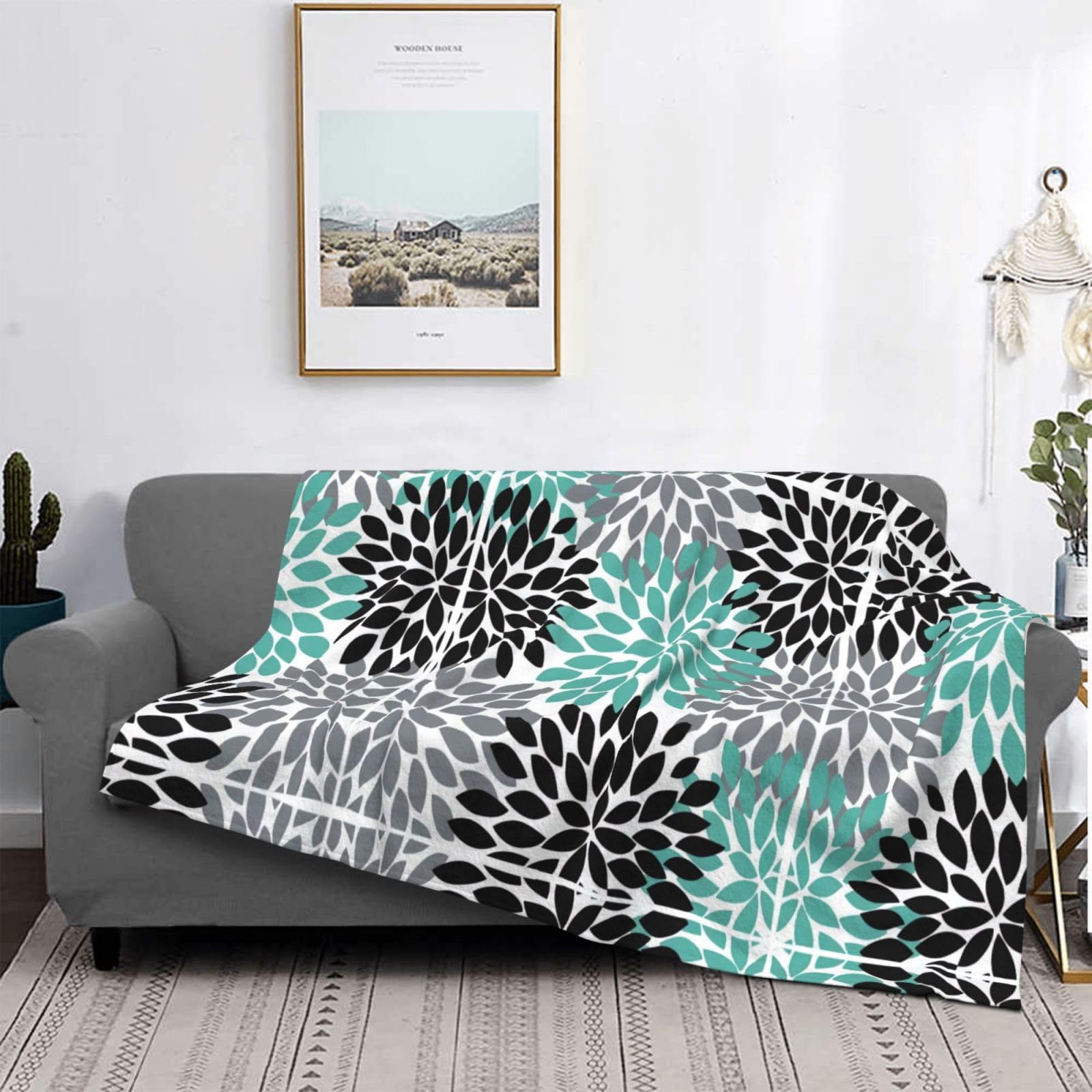 Manta grande de franela suave y acogedora de 80 x 60 pulgadas, estampado de flores de dalia, ligera y cálida para cama, sofá, sofá y viajes
