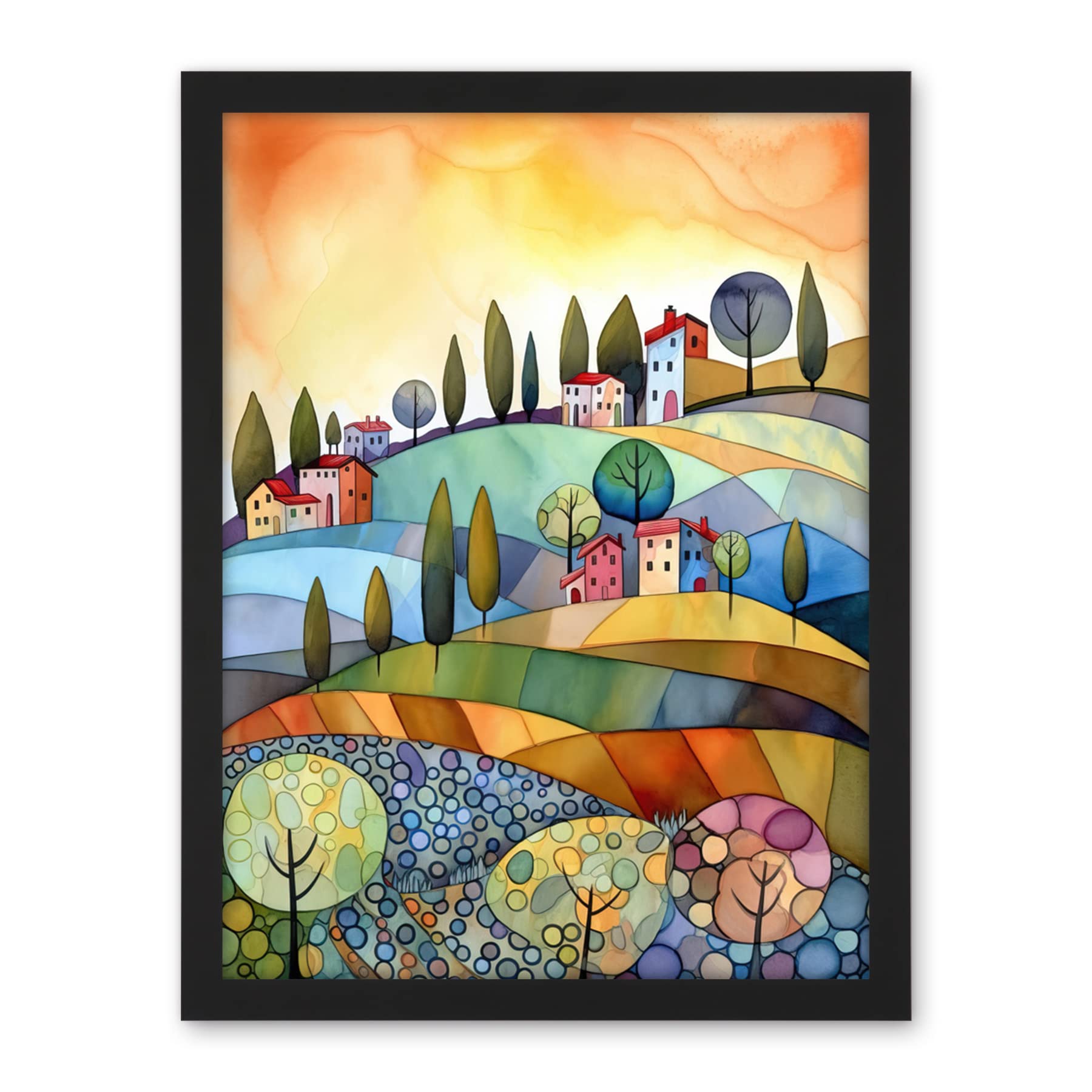 Artery8 Italian Countryside Midsummer Landscape Folk Art Artwork Framed Wall Art Print 18X24 Inch
