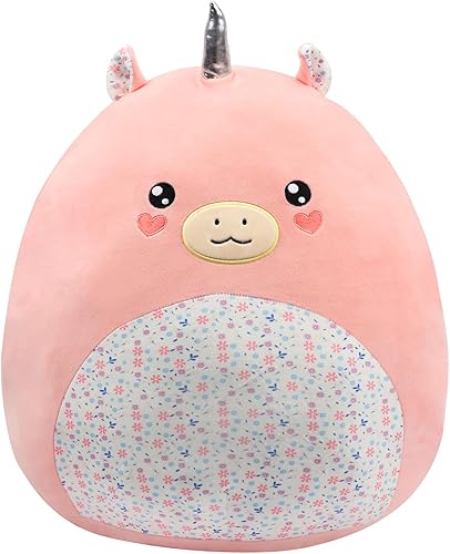Almohada grande de felpa de unicornio de 20 pulgadas con vientre floral, lindo juguete de peluche suave para abrazar, animal de peluche jumbo para
