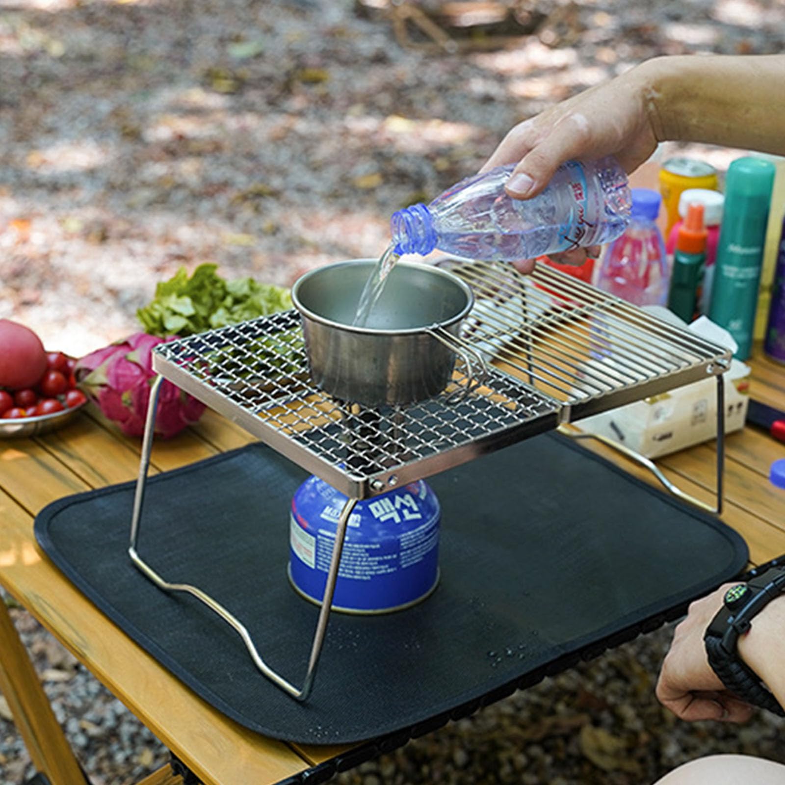 Grill kempingowy ze stali nierdzewnej z nogami i torbą do przenoszenia, przenośny ruszt do gotowania z plecakiem, wędrówek i pikników, trwały i praktyczny sprzęt do grillowania