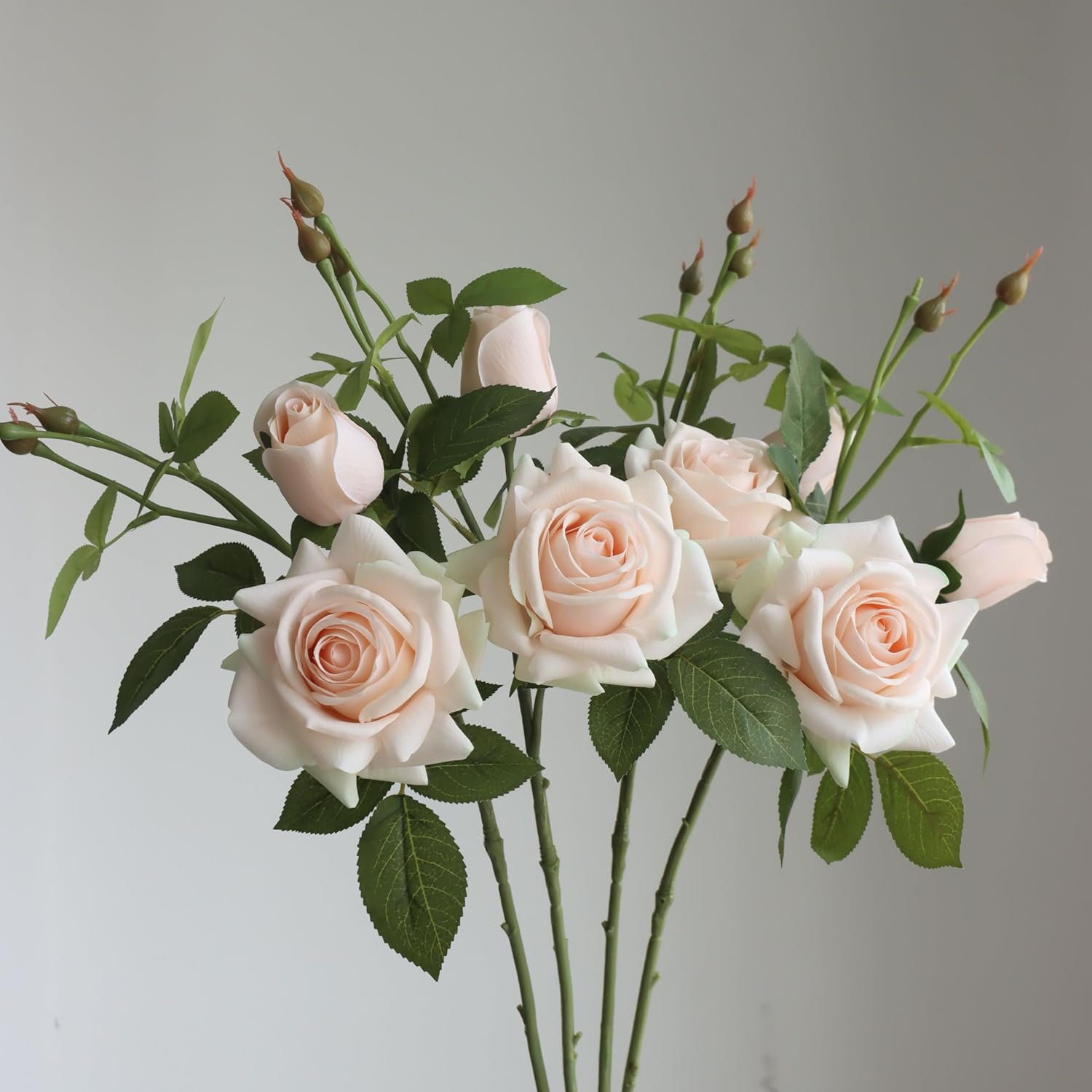 Buart Artificial Silk Flowers Real Touch Realistic Roses Bouquet Long Stem for Home Wedding Party Valentine's Day Mother's Day Table Centerpieces Decorations (Champagne,8 Flower Head)