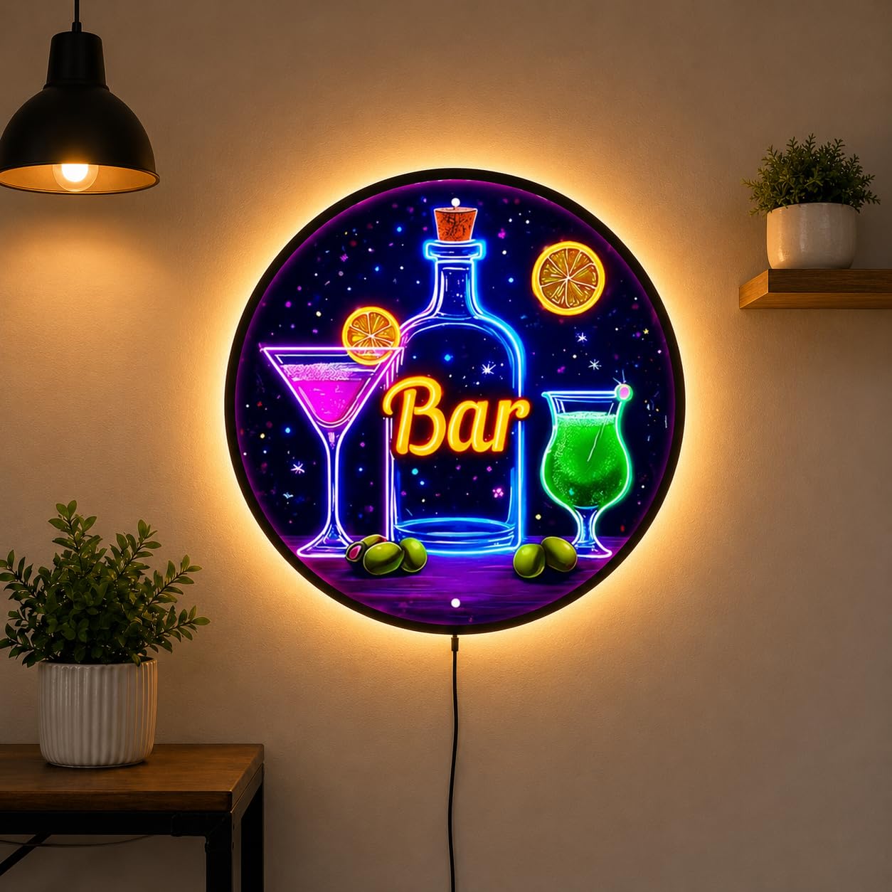 VNDRA Bar LED Wall Sign 12 x 12 Inch UV Printed Acrylic Backlit Decor Light for Home Bar Pub Cafe Restaurant Lounge Club Game Room Man Cave Warm White Plug In Round Wall Decoration-image-16