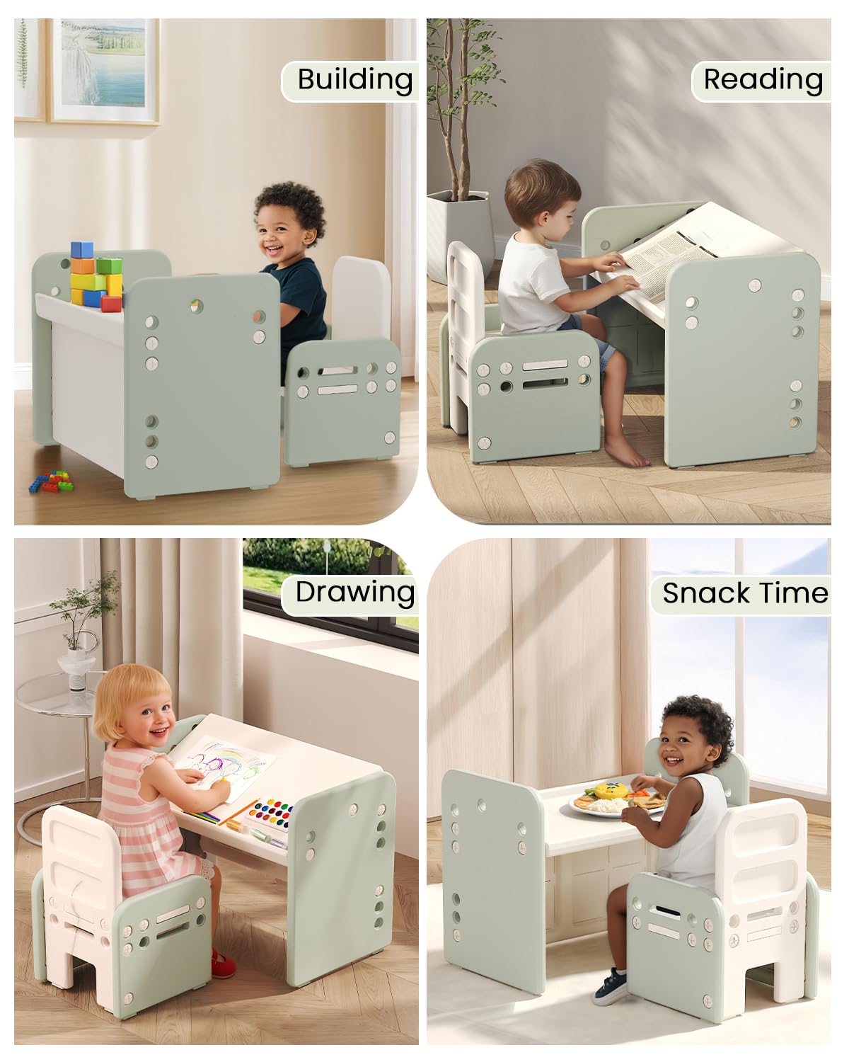 FUNLIO Montessori Kindertafel en stoelset, in hoogte