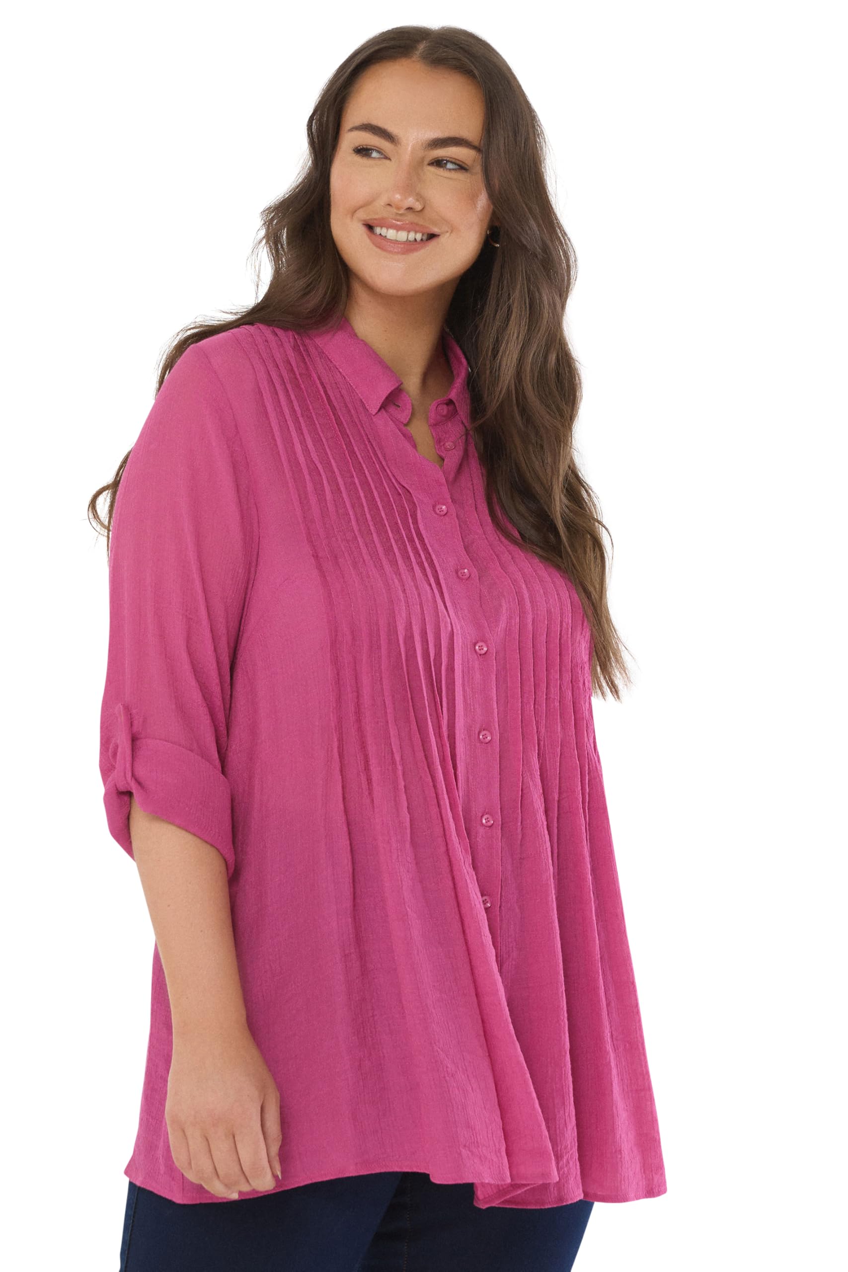 Evans Women's Pink Plus Pintuck Tab Sleeve Shirt Size 22-24